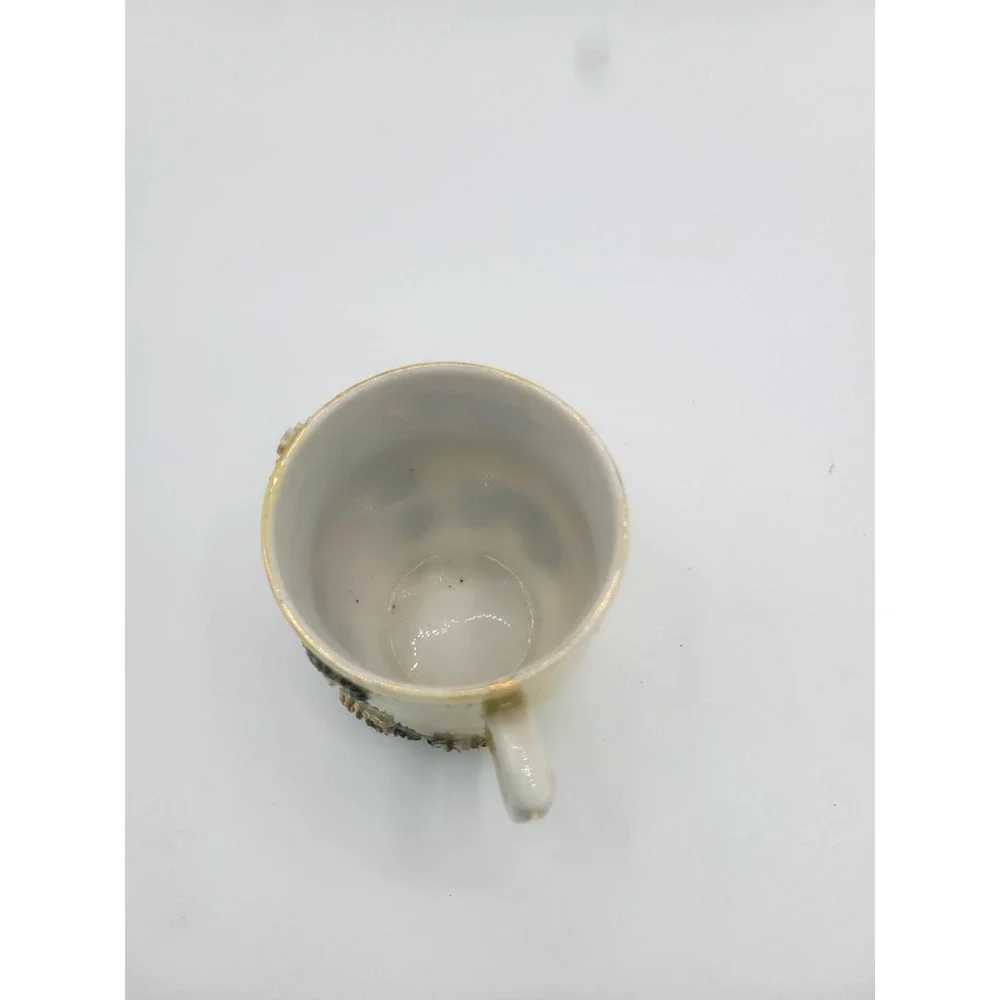 Vintage Moriage Lusterware Demitasse Cup Yellow Iridescent Gold Gilt Floral 3D